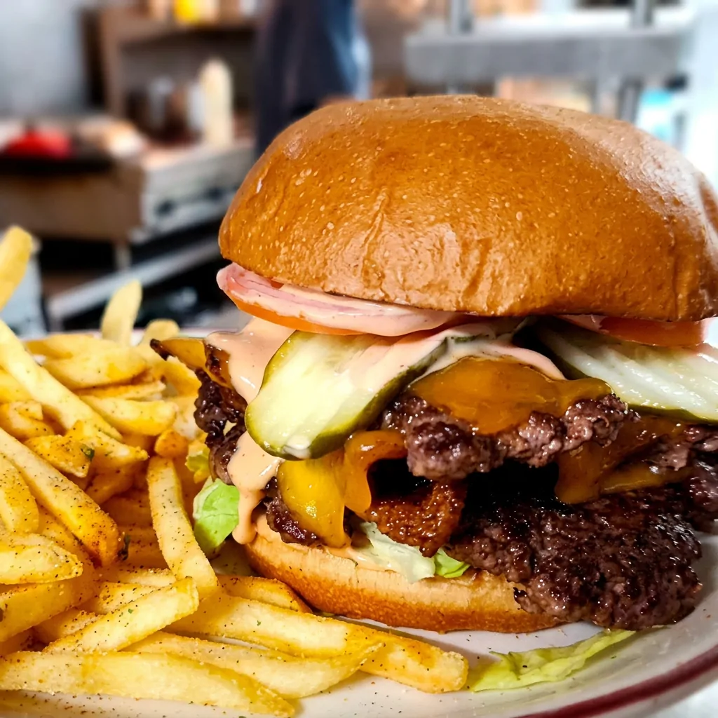 Double cheeseburger with house seasoned fries