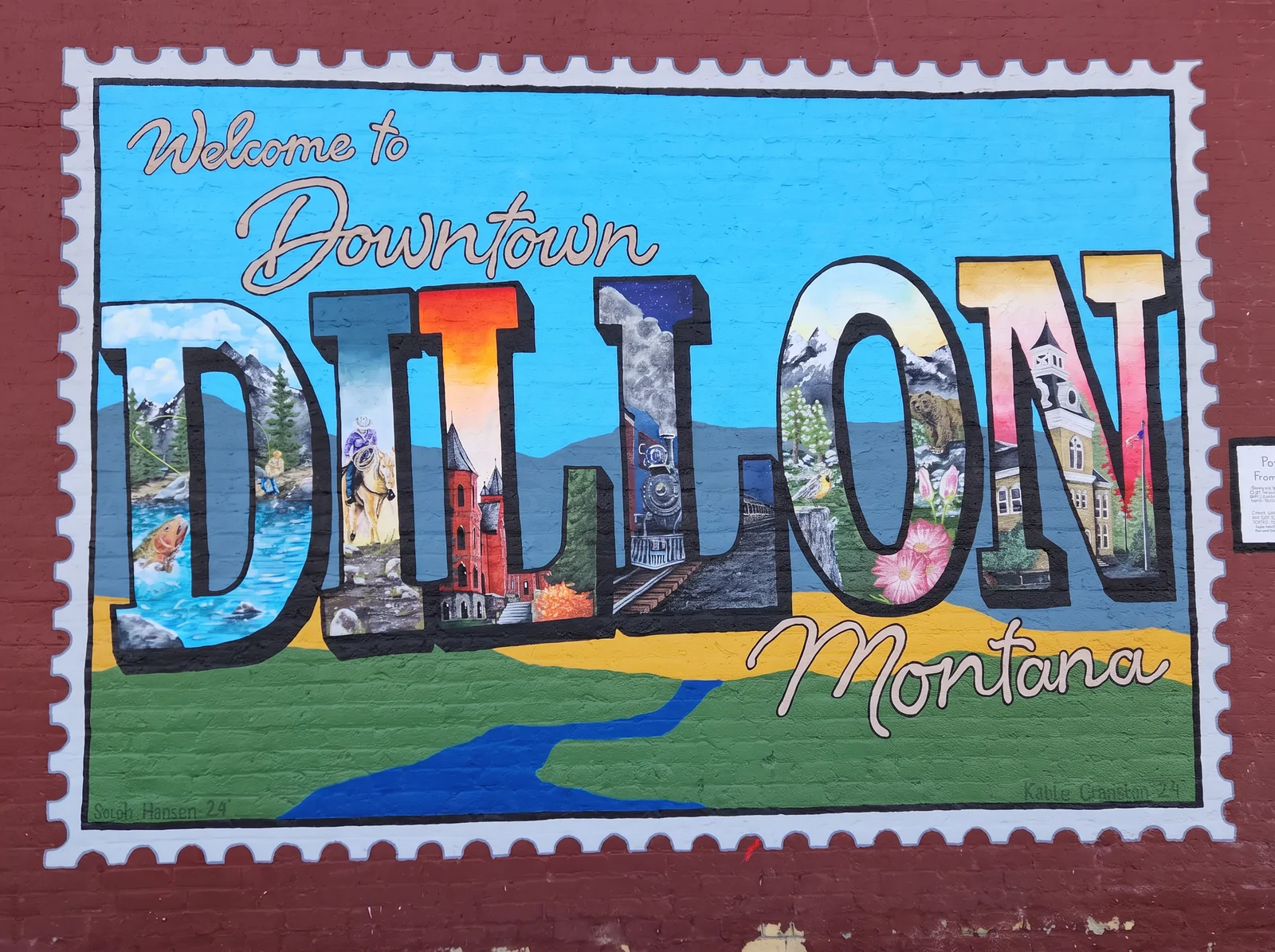 The Welcome to Downtown Dillon mural on the side of the Cranny's building